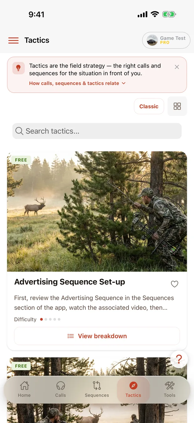 Tactics list with cover images and difficulty