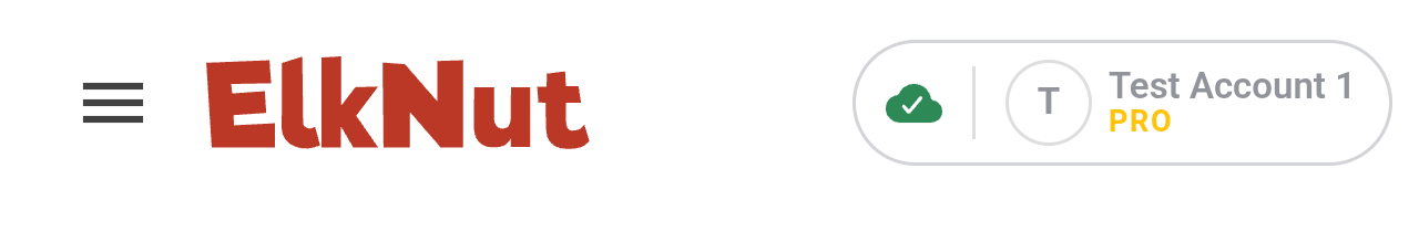 The ElkNut header showing a green cloud with a checkmark beside the account name