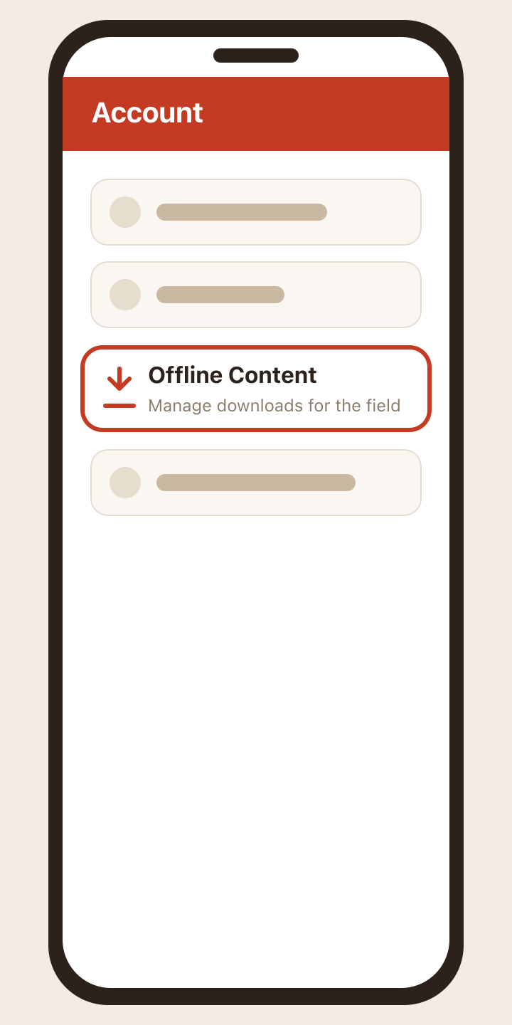 The Account menu with the Offline Content row highlighted