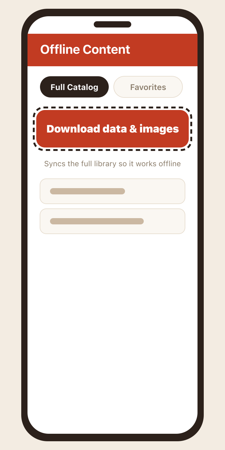 The Offline Content screen with the Download data & images button highlighted