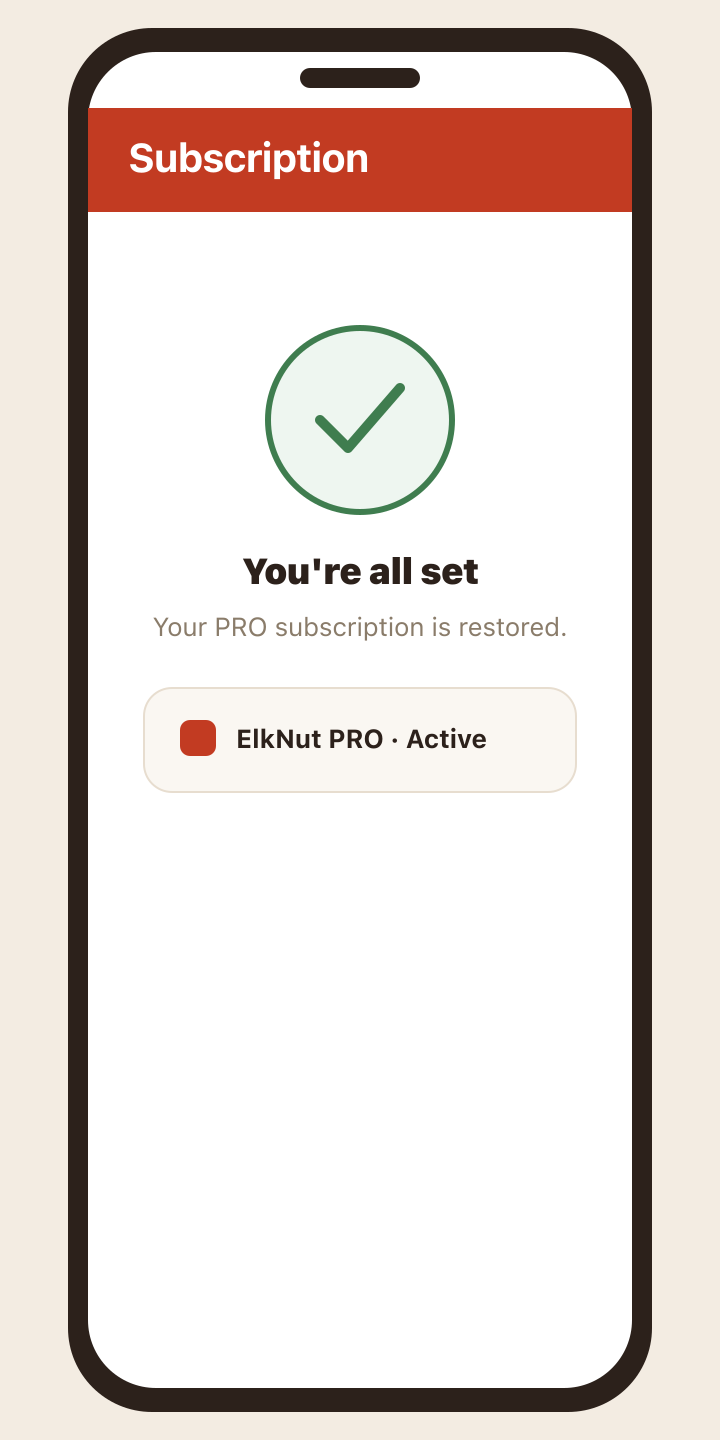 A confirmation that the PRO subscription has been restored