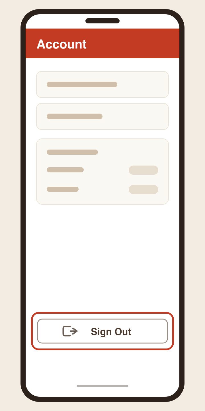 The bottom of the Account page with the Sign Out button highlighted